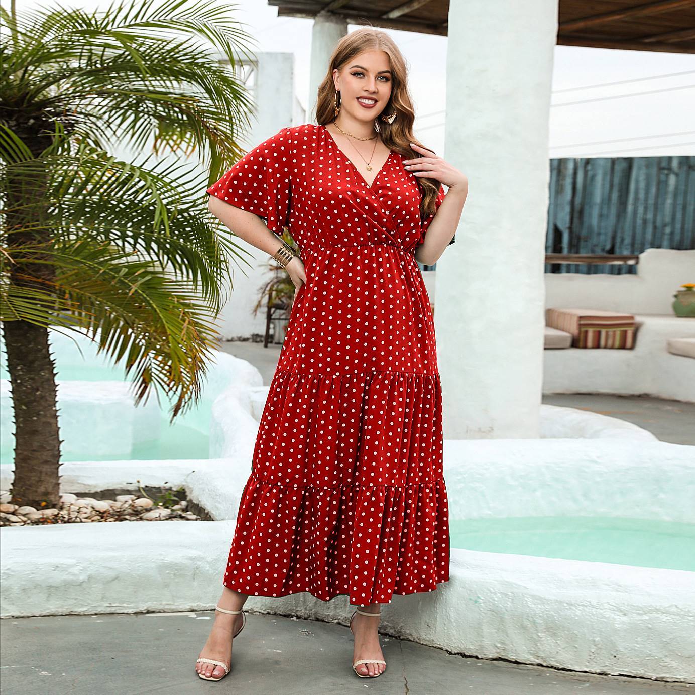 Robe vacances grande taille décontractée à pois pour femme - VoltÉlan