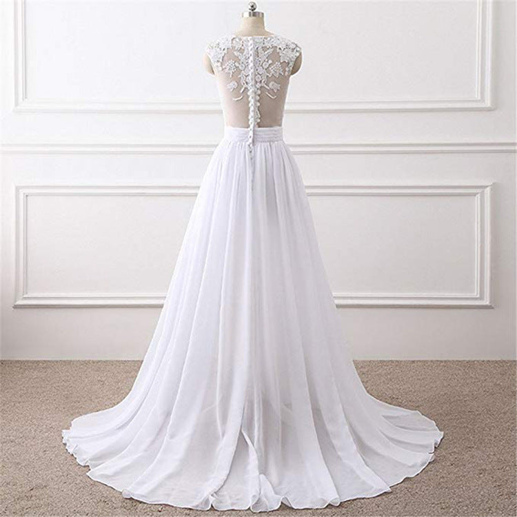 Robe de mariée simple en chiffon blanc avec fente, robes de soirée charmantes, robes de cérémonie.