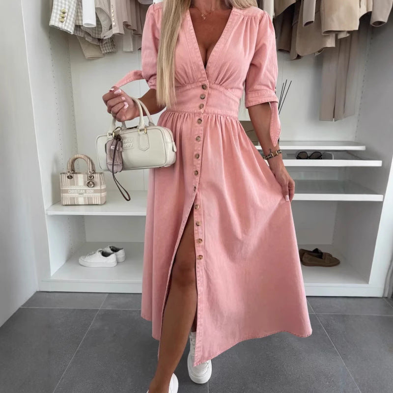 Robe en Jean Sexy à Col en V - Nouvelle Collection - VoltÉlan