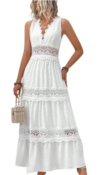 Robe sans manches en dentelle – col en V chic pour l’été - VoltÉlan