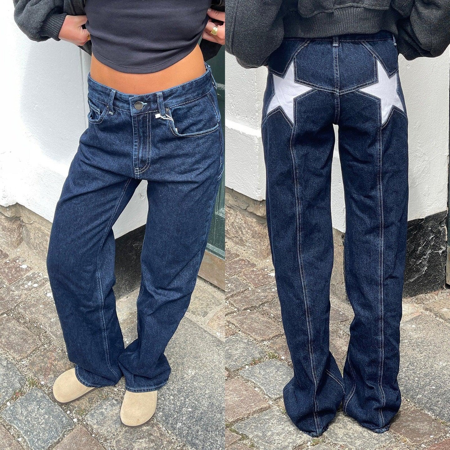 Jean Bootcut Femme - Pantalon en Denim Imprimé Léopard & Étoiles - VoltÉlan