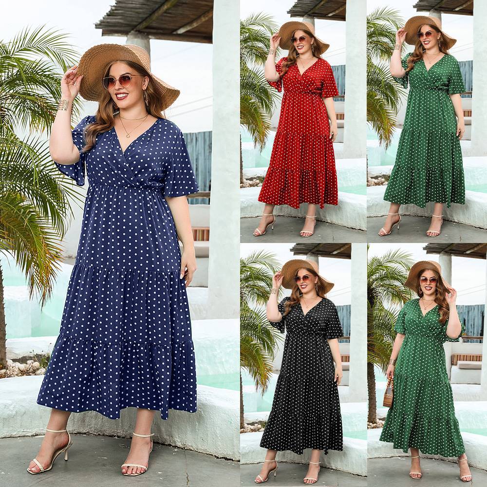Robe vacances grande taille décontractée à pois pour femme - VoltÉlan