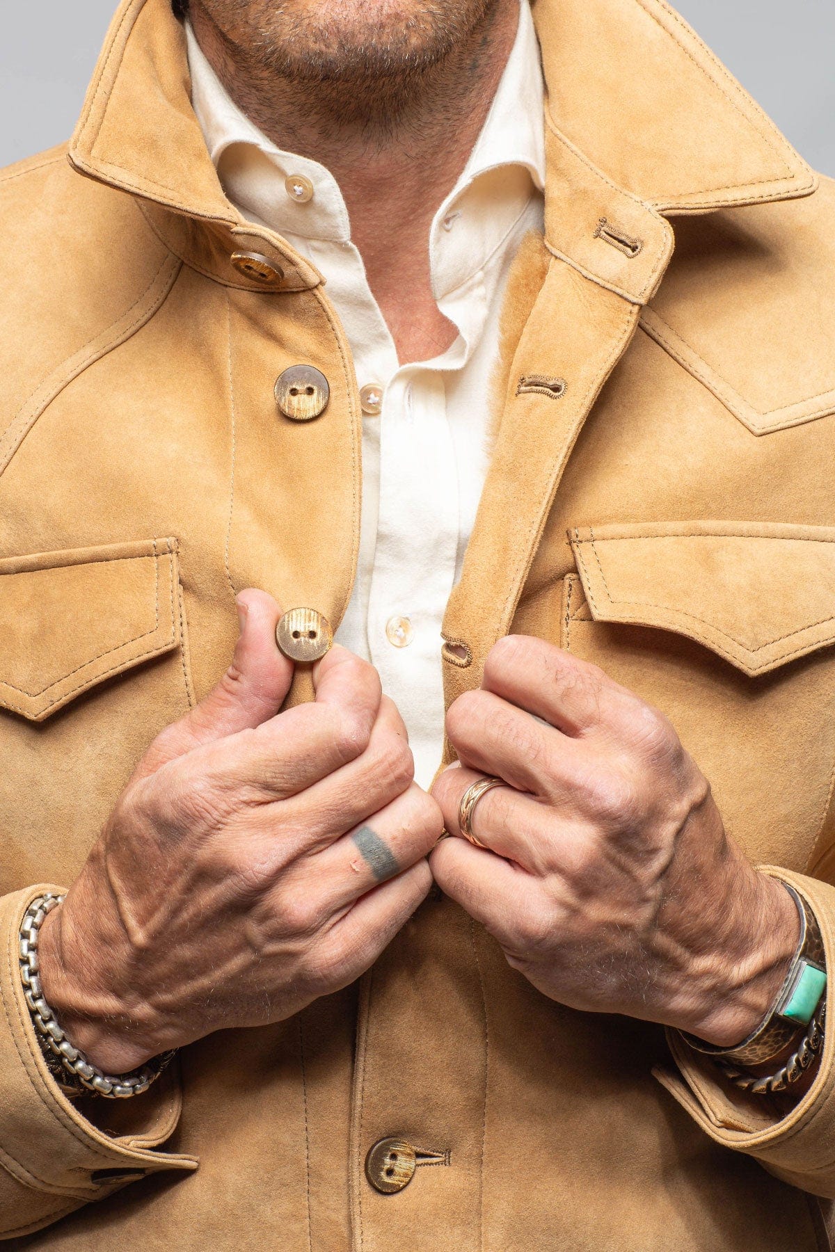 AW Shearling Shirt Jacket In Anticato