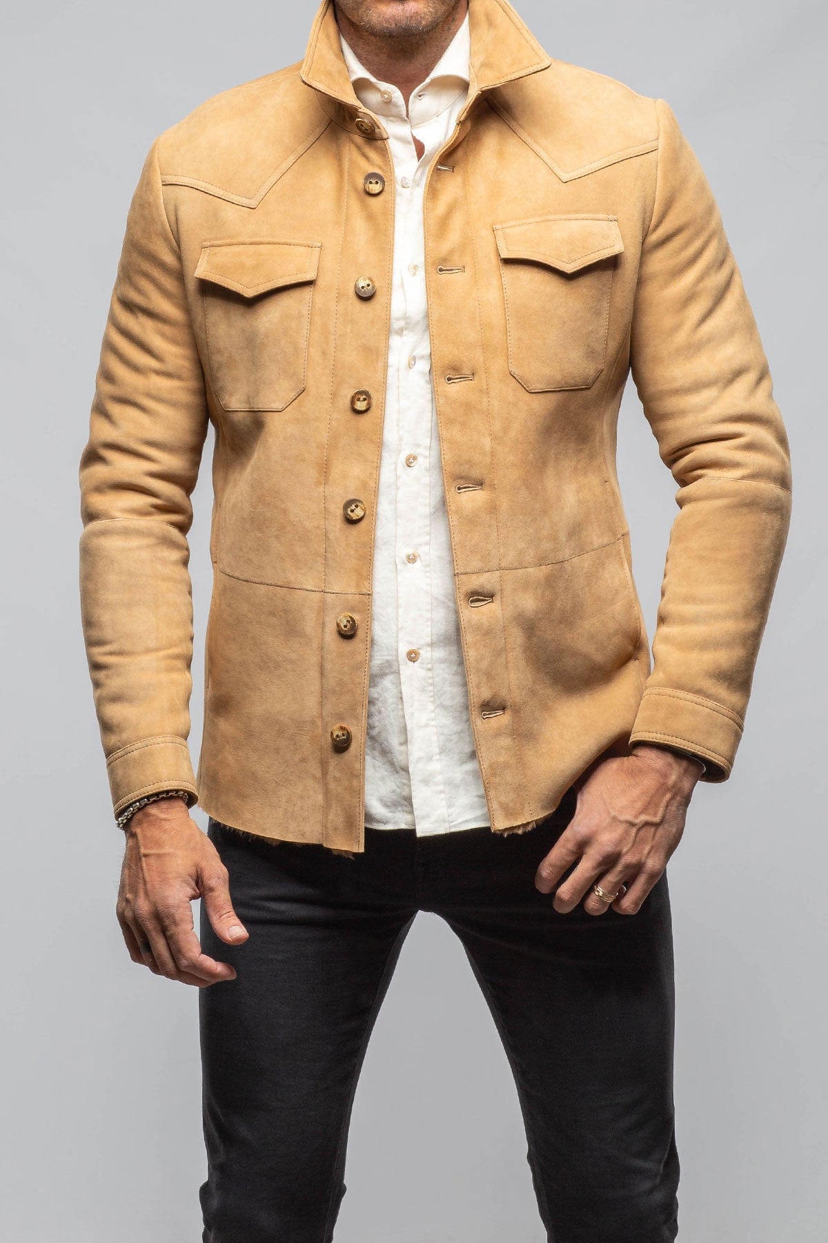 AW Shearling Shirt Jacket In Anticato