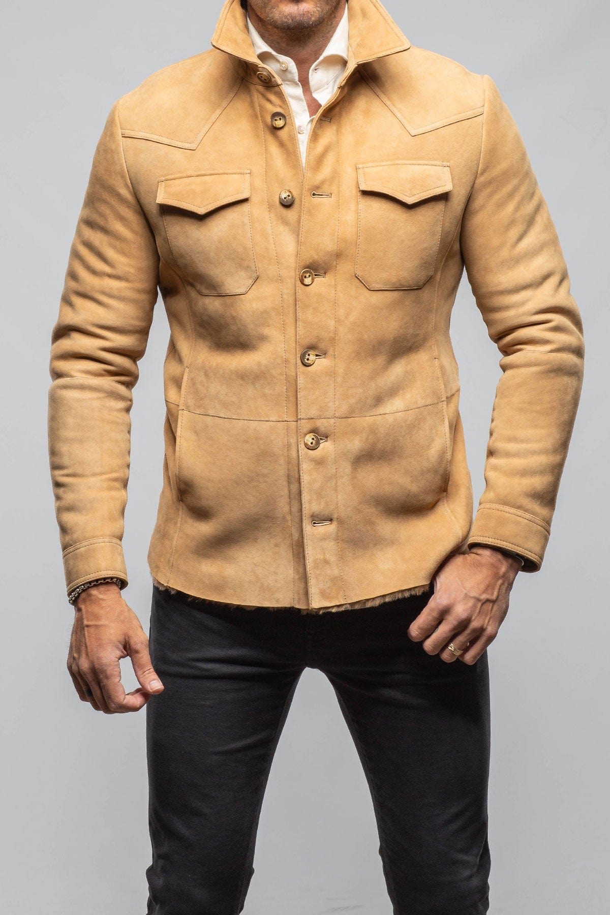 AW Shearling Shirt Jacket In Anticato